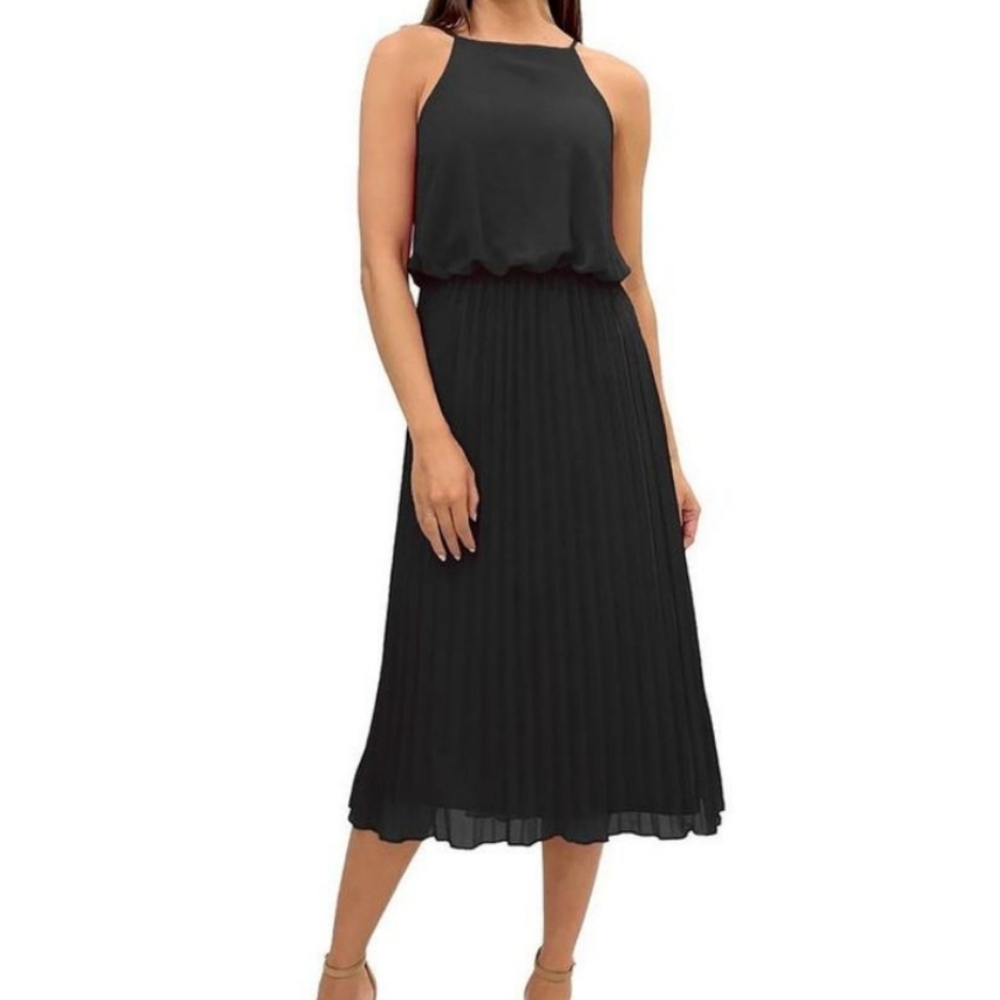 Sam Edelman Spaghetti Strap Sleeveless Blouson A-Line Pleated Chiffon Dress Sz 4